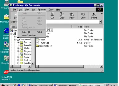 Gambar 3.13. Contoh tampilan Menu pull-down Window Explorer pada Windows 98