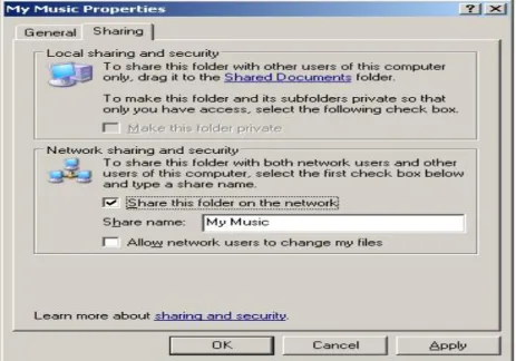 Gambar 1.54 Sharing Network  3)  pada check box pilih: Share this folder on the network  4)  klik OK 