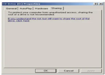 Gambar 1.57 Sharing CD Drive  3)  klik teks: If you understand the risk but still want to share..