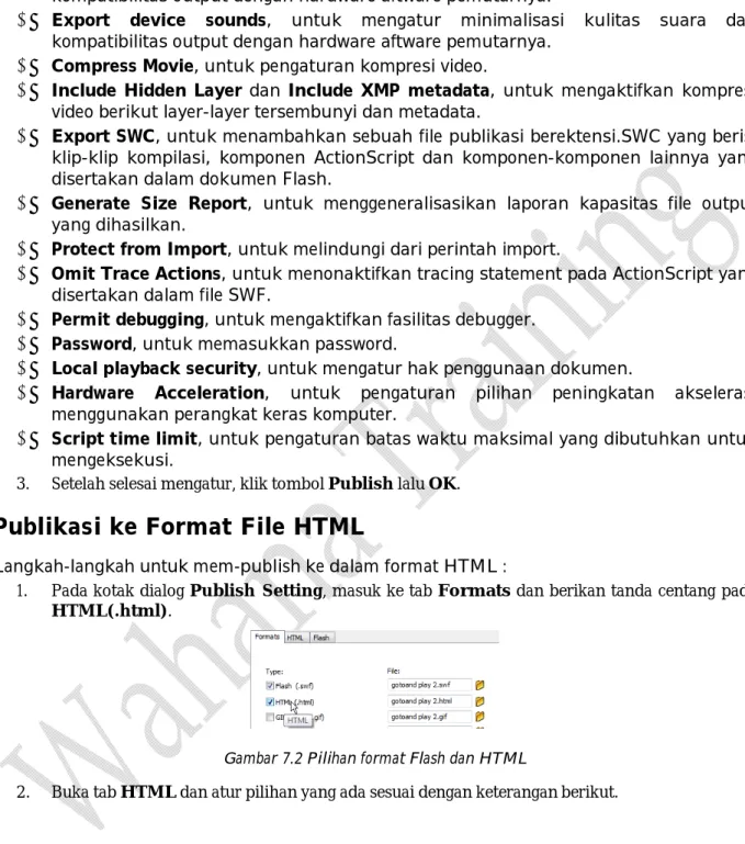 Gambar 7.2 Pilihan format Flash dan HTML 