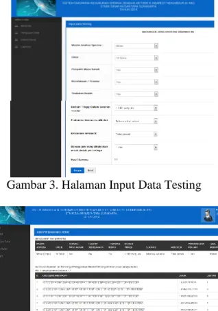 Gambar 3. Halaman Input Data Testing 