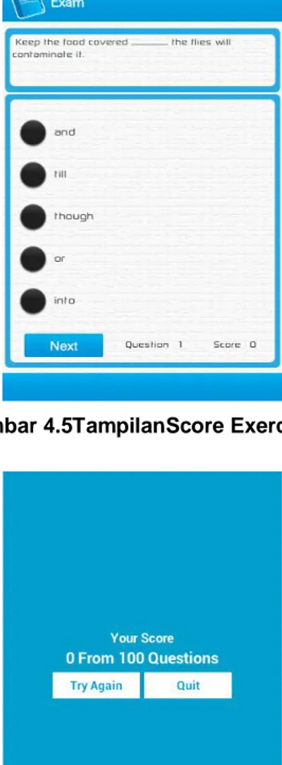 Gambar 4.6TampilanScore Exercises  4.1.5  Petunjuk Penggunaan Aplikasi 