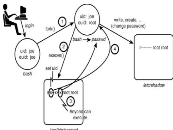 Gambar 1 Arsitektur dari kerja password  program security dalam Linux standar 