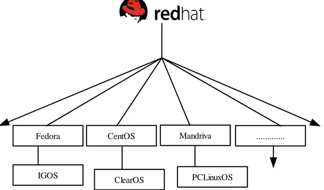 Gambar 1.7 RedHat  dan beberapa distribusi turunannya