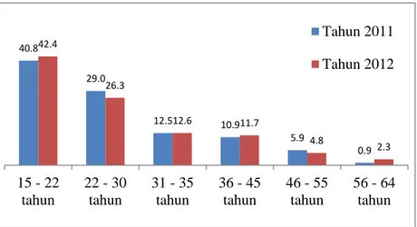 Tabel 1.3 Usia Pengguna Internet di Indonesia Tahun 2011 dan 2012