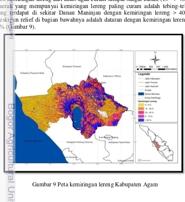 Gambar 9 Peta kemiringan lereng Kabupaten Agam 
