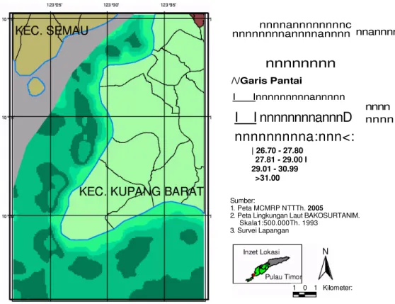 Gambar 8. Peta tematik salinitas perairan Kecamatan Kupang Barat