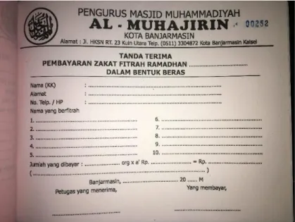 Gambar  4.2.  Nota  Penerimaan  Zakat  Fitrah  Masjid  Muhammadiyah Al Muhajirin 