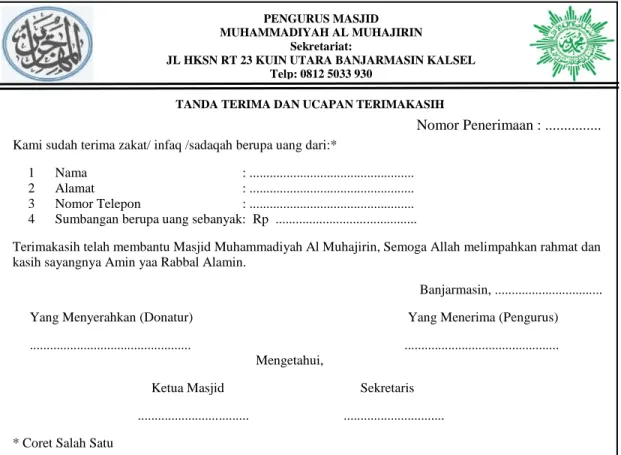 Gambar 4.6  Gambar  4.6.  Dokumen  Penerimaan  Berupa  Barang  yang  Disarankan  Pada  Masjid  Muhammadiyah Al Muhajirin