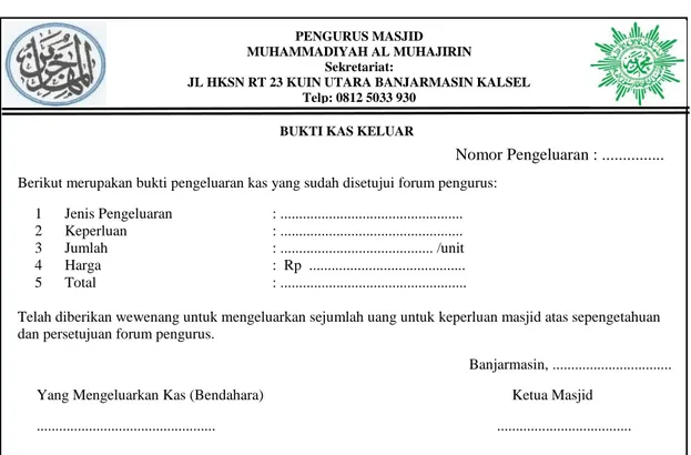 Gambar 4.8. Dokumen pengeluaran kas pada Masjid Muhammadiyah Al Muhajirin  yang disarankan penulis