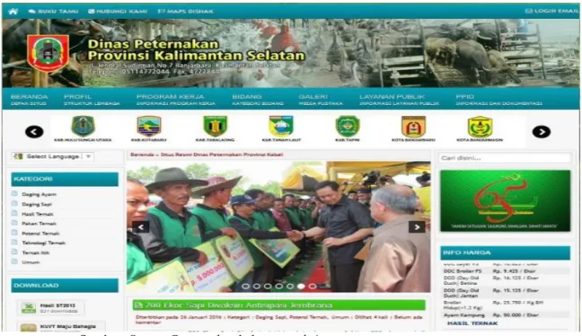 Gambar 3. Website Dinas Peternakan Pemerintah Provinsi Kalsel dan Aplikasi Layanan Informasi Publik PPID  Pembantu 