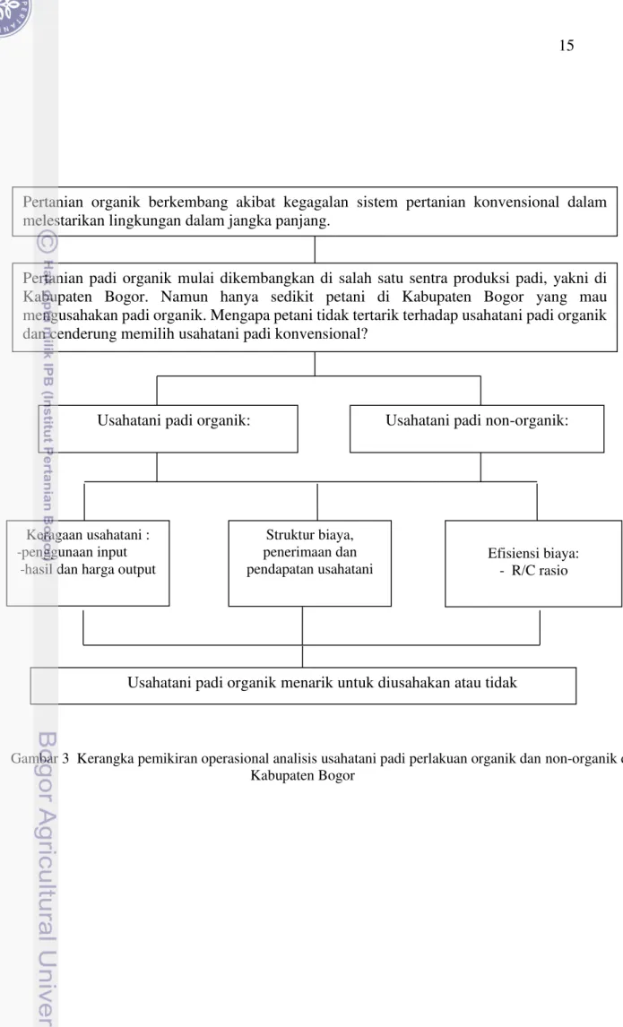 Gambar 3  Kerangka pemikiran operasional analisis usahatani padi perlakuan organik dan non-organik di  Kabupaten Bogor 