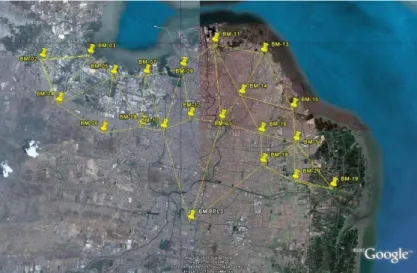 Gambar 2. Sebaran Lokasi Jaring Titik BM Penurunan Tanah di Pesisir Surabaya 