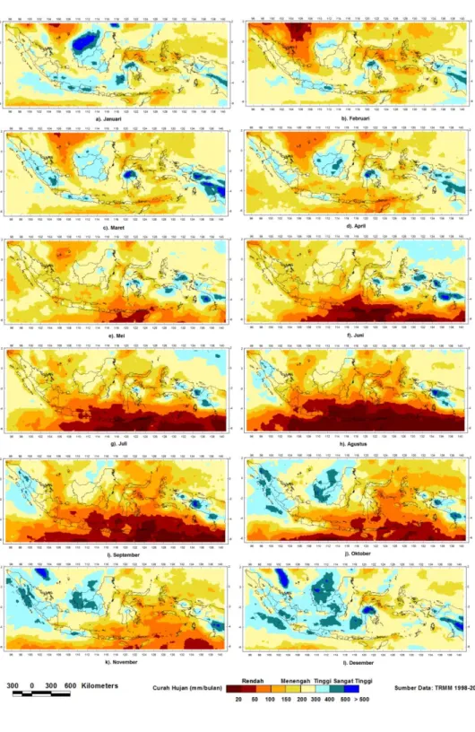 Gambar 6. Curah hujan bulanan (Januari-Desember) rata-rata periode tahun 1998-2011  berdasarkan data TRMM