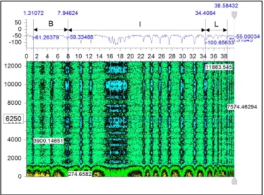 Gambar 6. Analisa medan listrik petir terminologi BL tanggal 26 januari 2015  jam 9:56:00 WIB, dengan FFT Length 128, Window Length 80, Overlap 40, dan 
