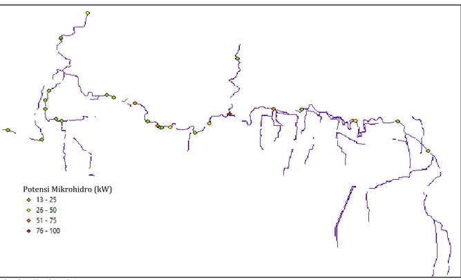 Gambar 5 Peta Potensi Mikrohidro di Saluran Irigasi (DI Wadas Lintang)  Proses  pengisian  debit  dilakukan  secara  manual 