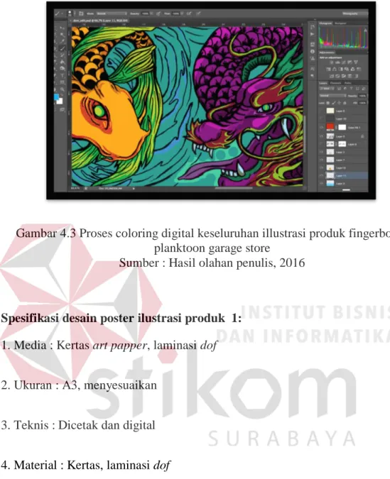 Gambar 4.3 Proses coloring digital keseluruhan illustrasi produk fingerboard  planktoon garage store 