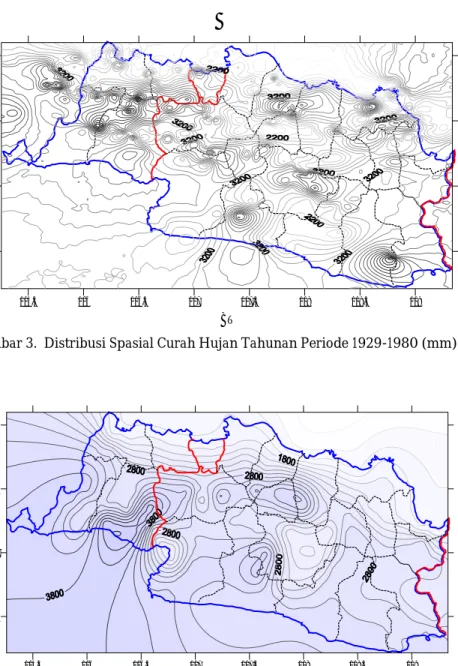Gambar 3.  Distribusi Spasial Curah Hujan Tahunan Periode 1929-1980 (mm) 