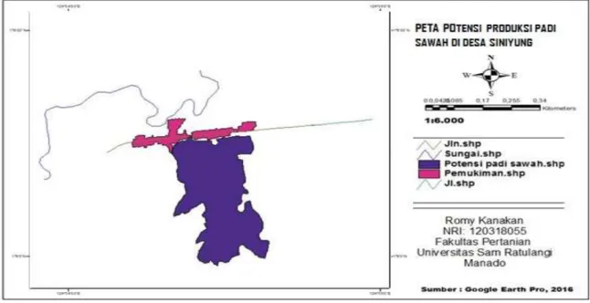 Gambar 4. Peta Potensi Produksi Padi di Desa Siniyung Kecamatan Dumoga 