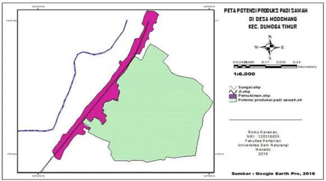 Gambar 5. Peta Potensi Produksi Padi di Desa Modomang Kecamatan Dumoga Timur 