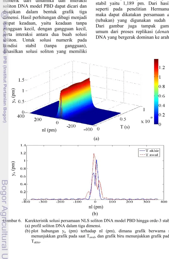 Gambar 6.   Karekteristik solusi persamaan NLS soliton DNA model PBD hingga orde-3 stabil