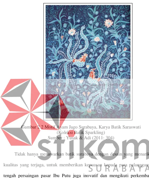 Gambar 2.2 Motif Ayam Jago Surabaya, Karya Batik Saraswati   (Koleksi Batik Sparkling) 