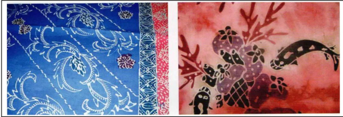 Gambar 2.4 Kiri : Batik Mangrove dengan motif Mange Kasihan.(Koleksi Batik  Aya). Kanan : Batik Mangrove dengan motif Ikan ( Koleksi EJCC) 