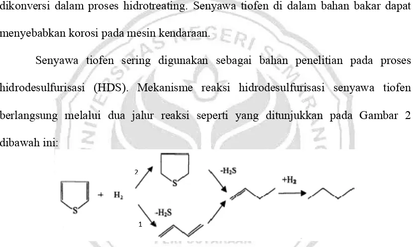 Gambar 2.2. Reaksi Mekanisme HDS Tiofen (Babich et al., 2003) 