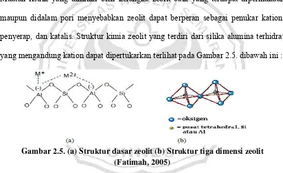 Gambar 2.5. (a) Struktur dasar zeolit (b) Struktur tiga dimensi zeolit 