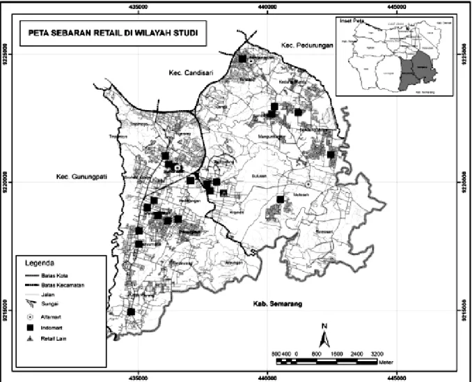 Gambar 3. Sebaran Lokasi Toko Indomaret dan Alfamart di Kecamatan Tembalang dan Banyumanik  Tahun 2011 