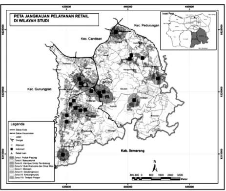 Gambar 4. Wilayah Jangkauan Pelayanan Toko Swalayan  Sumber: Hasil analisis 