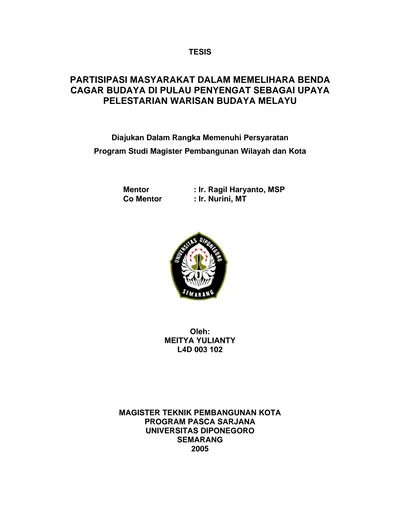 PARTISIPASI MASYARAKAT DALAM MEMELIHARA BENDA CAGAR BUDAYA DI PULAU ...