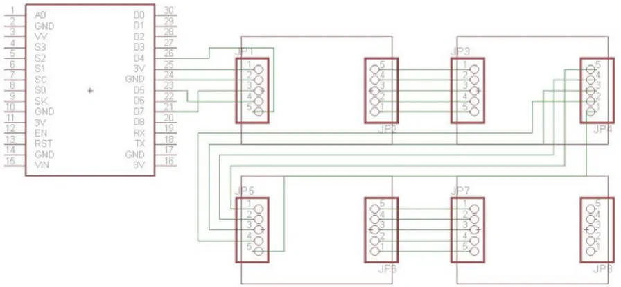 Gambar 3.4.  Schematic rangkaian dot-matrix dengan nodemcu 