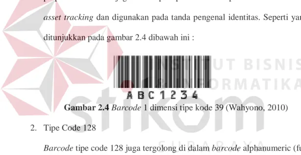 Gambar 2.4 Barcode 1 dimensi tipe kode 39 (Wahyono, 2010)  2.  Tipe Code 128 