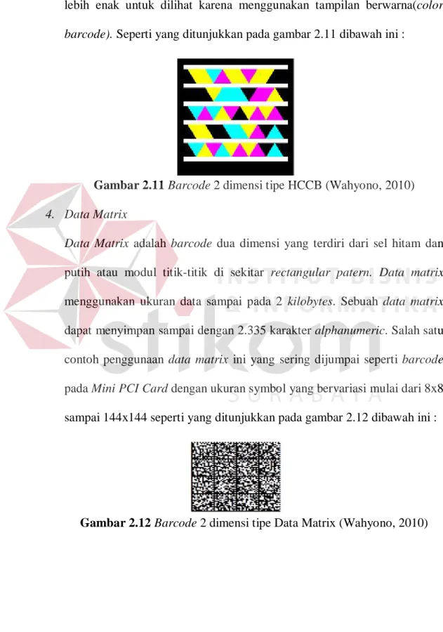 Gambar 2.11 Barcode 2 dimensi tipe HCCB (Wahyono, 2010)  4.  Data Matrix 