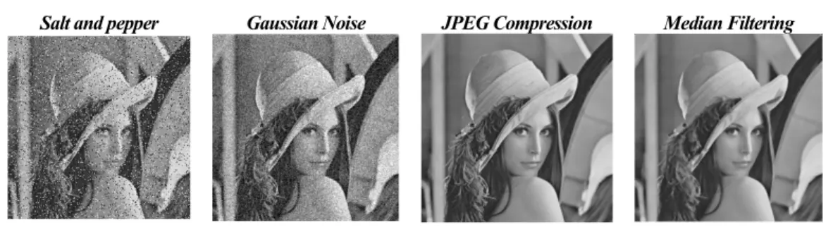 Tabel 4. Hasil citra dengan beberapa serangan image proccessing pada citra lena.bmp  Salt and pepper Gaussian Noise JPEG Compression Median Filtering
