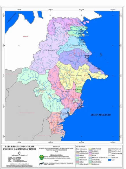Gambar  2    Peta  Wilayah  adminitratif  Provinsi  Kalimantan  Timur  sebelum  pemekaran  (Sumber:    Badan  Pengkajian  dan  Penerapan  Teknologi  2011) 