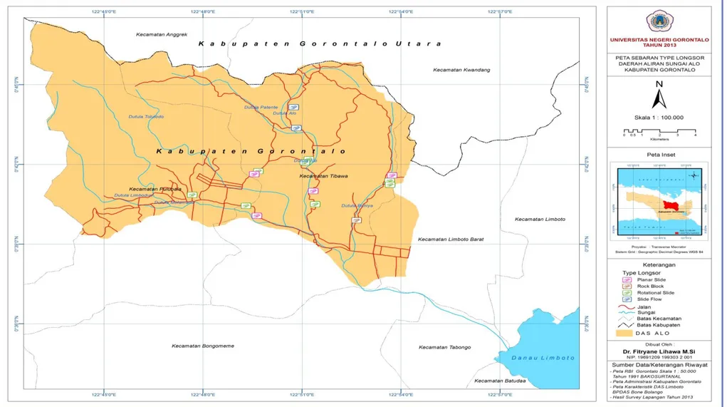 Gambar 4. Peta Sebaran Longsoran di DAS Alo Provinsi Gorontalo