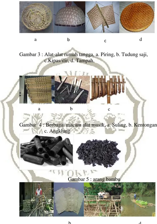 Gambar 3 : Alat-alat rumah tangga, a. Piring, b. Tudung saji,  c.Kipas/ilir, d. Tampah