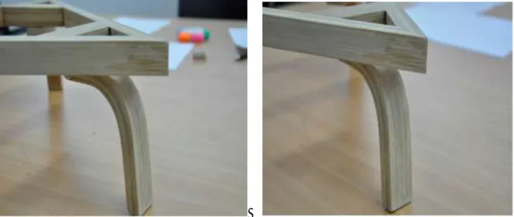 Gambar 3.2-7 : Aplikasi hasil bending bamboo untuk komponen kaki  meja bambu. 