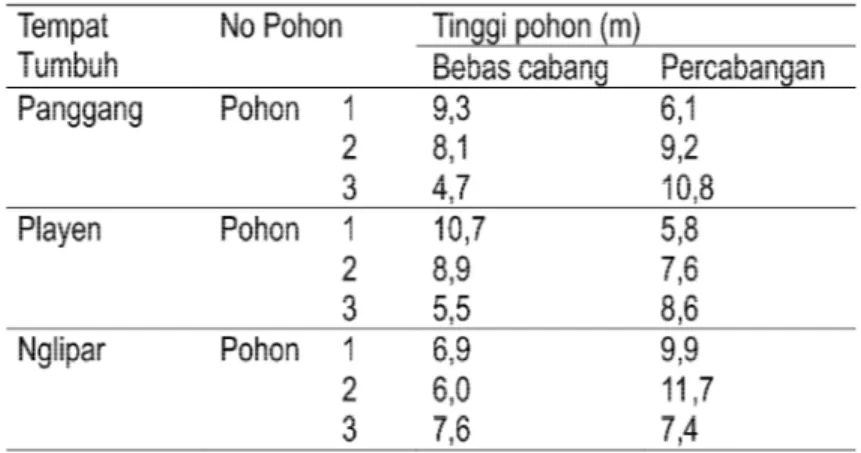 Tabel 2. Karakteristik pohon jati dari Gunung Kidul