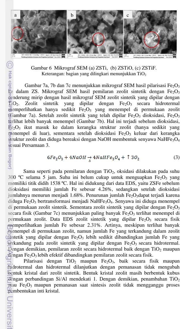 Gambar 6  Mikrograf SEM (a) ZSTi,  (b) ZSTiO, (c) ZSTiF. 