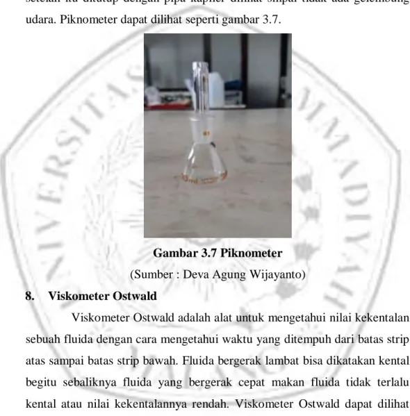 Gambar 3.7 Piknometer  (Sumber : Deva Agung Wijayanto)  8.  Viskometer Ostwald 