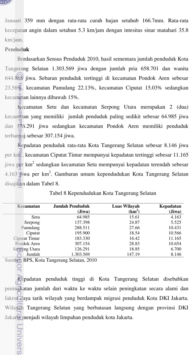 Tabel 8 Kependudukan Kota Tangerang Selatan 