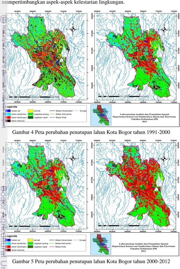 Gambar 4 Peta perubahan penutupan lahan Kota Bogor tahun 1991-2000 