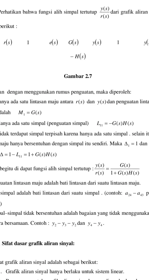 gambar berikut :  ( )sr           1               e ( )s         G ( )s           y ( )s            1                  y ( )s ( )s−H Gambar 2.7 