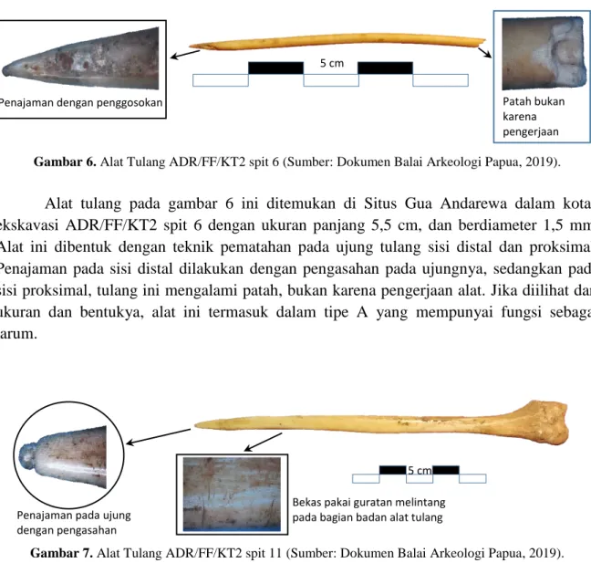 Gambar 7. Alat Tulang ADR/FF/KT2 spit 11 (Sumber: Dokumen Balai Arkeologi Papua, 2019)