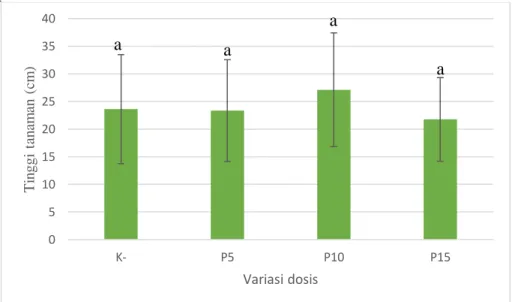 Gambar 4.2 Perbedaan dengan perlakuan variasi dosis terhadap tinggi  tanaman terong hijau pada minggu ke-10