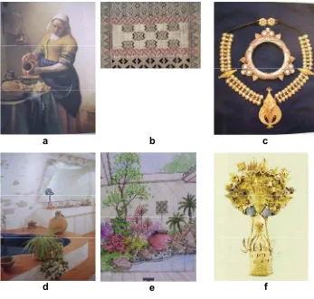 Gambar 19.   anyam ( Sumber: (a) Gombrich, (b) anne Richter, (c) Majalah Garuda, (d)  perhiasan logam, (d) seni dekorasi interior, (e) seni dekorasi eksterior, (f) seni   Macam-macam seni rupa: (a) seni lukis, (b) seni tenun, (c) seni  Majalah Poleng, (e) 