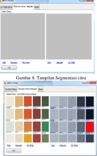Gambar  sebagai  berikut  menunjukkan  tampilan  halaman  tampilan  proses  pencarian  warna  histogram
